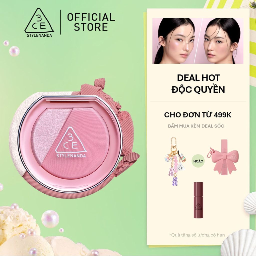 Phấn Má Hồng Bắt Sáng 3CE Blushlighter 2-Trong-1 Đa Năng, Dễ Tán, Tệp Da, Lâu Trôi, Rạng Rỡ Suốt Ngày Dài