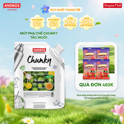 Mứt Trái Cây Pha Chế Tắc Muối - Có miếng trái cây thật - Nguyên liệu pha chế - ANDROS CHUNKY - 1kg