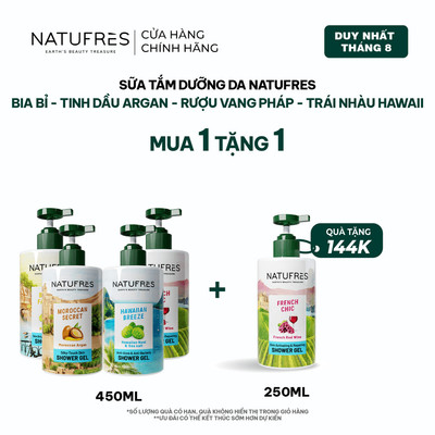 Sữa Tắm Natufres Hương Bia Bỉ/ Vang Đỏ Pháp/ Muối Biển và Trái Nhàu/ Tinh Dầu Argan 450ml