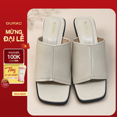 Dép Xuồng Nữ GUMAC Mũi Vuông Đế Xuồng Quai Da Bản Lớn Dập Logo Sang Trọng Thanh Lịch GG08103