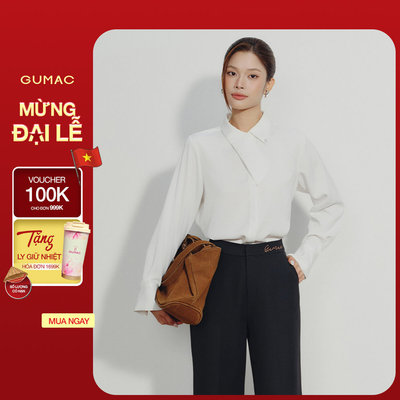 Áo Sơ Mi Nữ GUMAC Form Suông Rộng Cổ Kiểu Dài Lệch Nẹp Khuy Giấu Hiện Đại Đính Nút Đá Sang Trọng AE10058