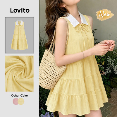(New Arrival) Lovito Đầm màu sắc phong cách thường ngày với thiết kế xếp nếp cho nữ phù hợp mùa xuân/hè L198ED989