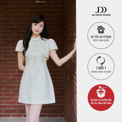 Đầm Dáng A Tay Ngắn Phối Tà Bung 1F36.2510, Váy Dự Tiệc Phối Cape Bo Tròn Sang Trọng Trẻ Trung Nữ Tính Thiết Kế Bởi JM