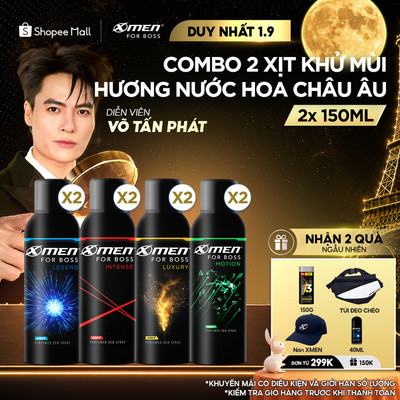 Combo 2 Xịt Khử Mùi X-Men For Boss 150ml/chai(Intense/Luxury/Legend/Motion) - Hương Nước Hoa Châu Âu