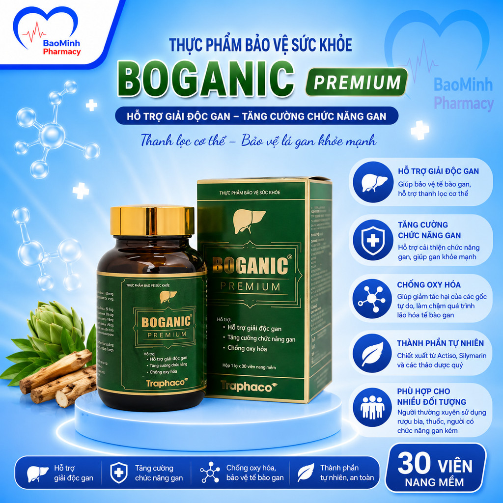 Boganic Premium Traphaco Bổ Gan, Giải Độc Gan, Hạ Men Gan, Chống Oxy Hóa (30 Viên)