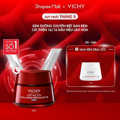 Kem dưỡng đêm Vichy Collagen 16 giúp trẻ hóa da, ngăn ngừa và giảm nếp nhăn, làm sáng da, giúp da căng đầy 50ml