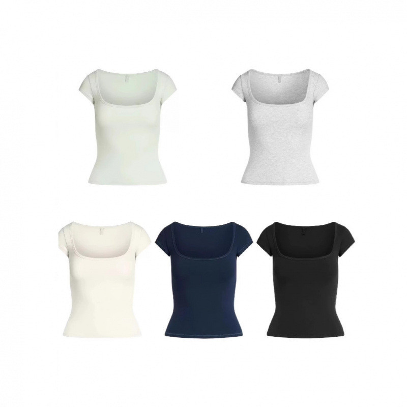 SKIMS COTTON JERSEY SCOOP NECK T-SHIRT Square-neck French-style short sleeves T Shirt