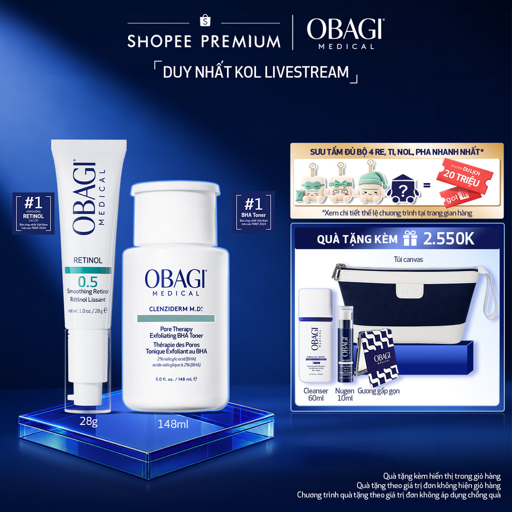 [Obagi - Lucie] Bộ đôi dưỡng da Dung dịch Obagi Clenziderm M.D BHA Toner 148ml và Kem Dưỡng Đêm Obag