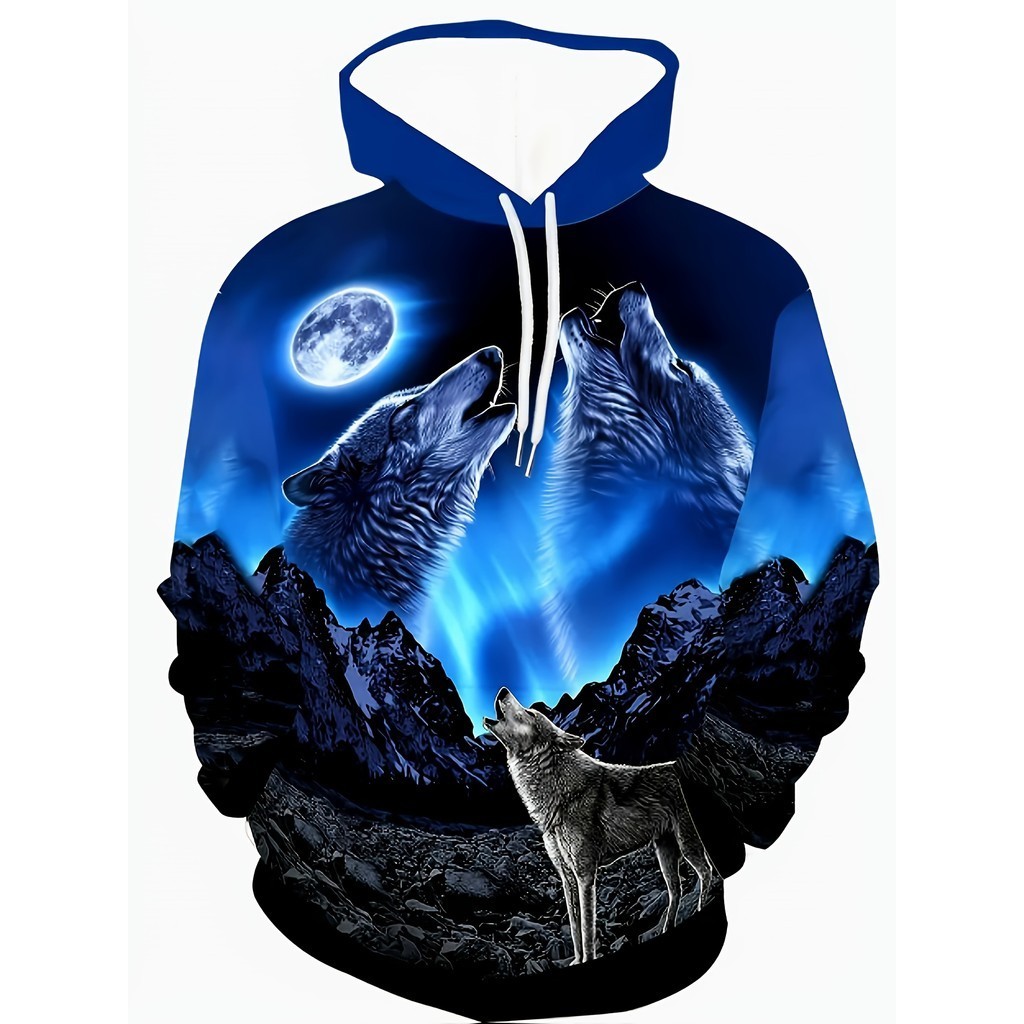 [Áo hoodie Wolf Pack] Áo hoodie nam - Áo chui đầu họa tiết Night Wolf King, có mũ trùm đầu