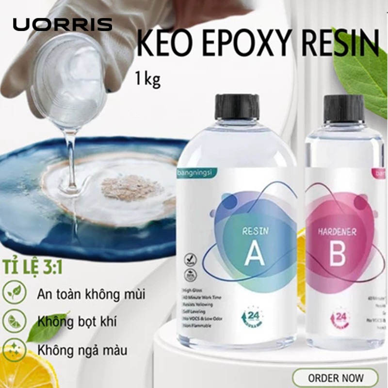 UORRIS  Keo Epoxy Resin. Keo Epoxy Resin Trong Suốt Tỉ Lệ 3:1 Làm Đồ Handmade, Đổ Khối Làm Đồ Thủ Cô