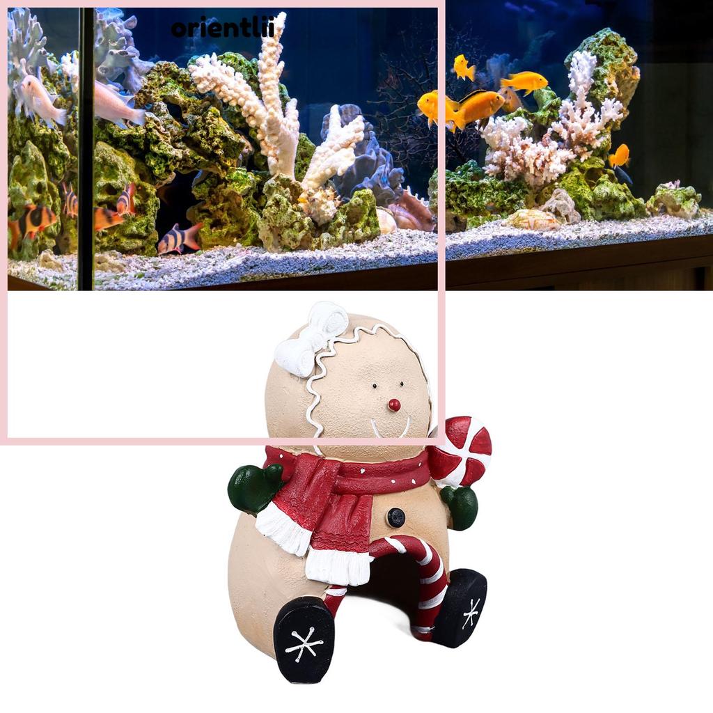 ORIENTLIIY Gingerbread Man Đồ trang trí bể cá, Chủ đề Giáng sinh Arch Hideaway Fish Tank Trang trí, 