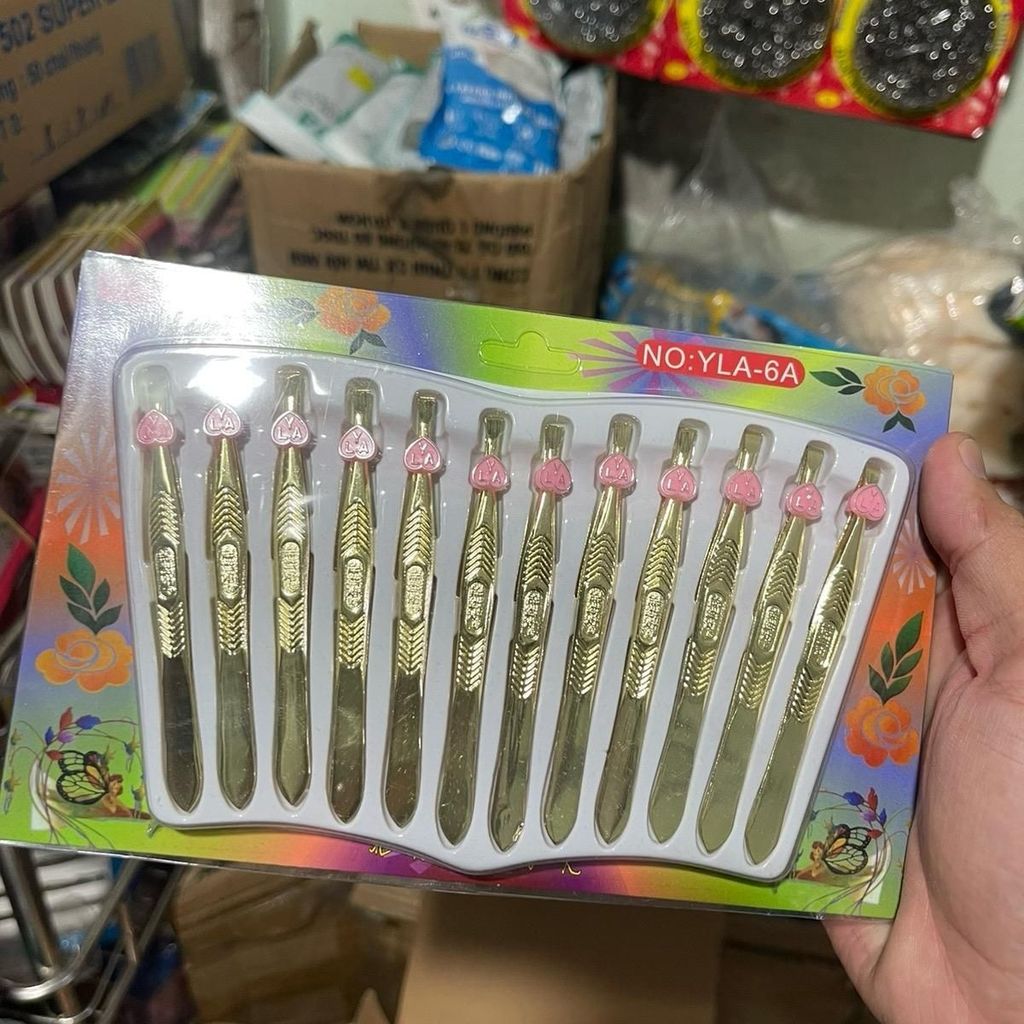 Bộ 12 chiếc nhíp nhổ lông Vàng loại tốt, Nhíp Nhổ Lông Tóc, nhíp nhổ lông mày