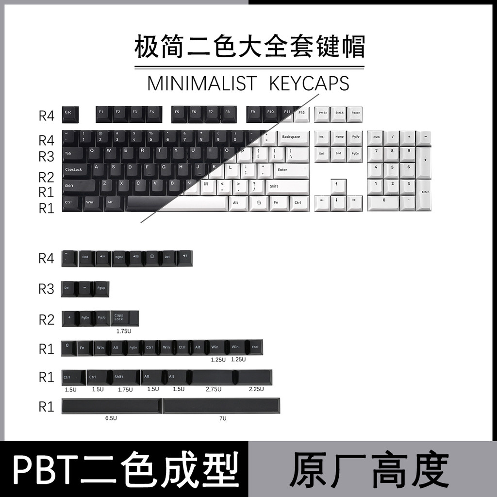 Hai Màu Đúc Tối Giản Đen Tối Giản Màu Trắng Keycap PBT Cherry Chính Hãng Nhà Máy Chiều Cao RK87ikbc1
