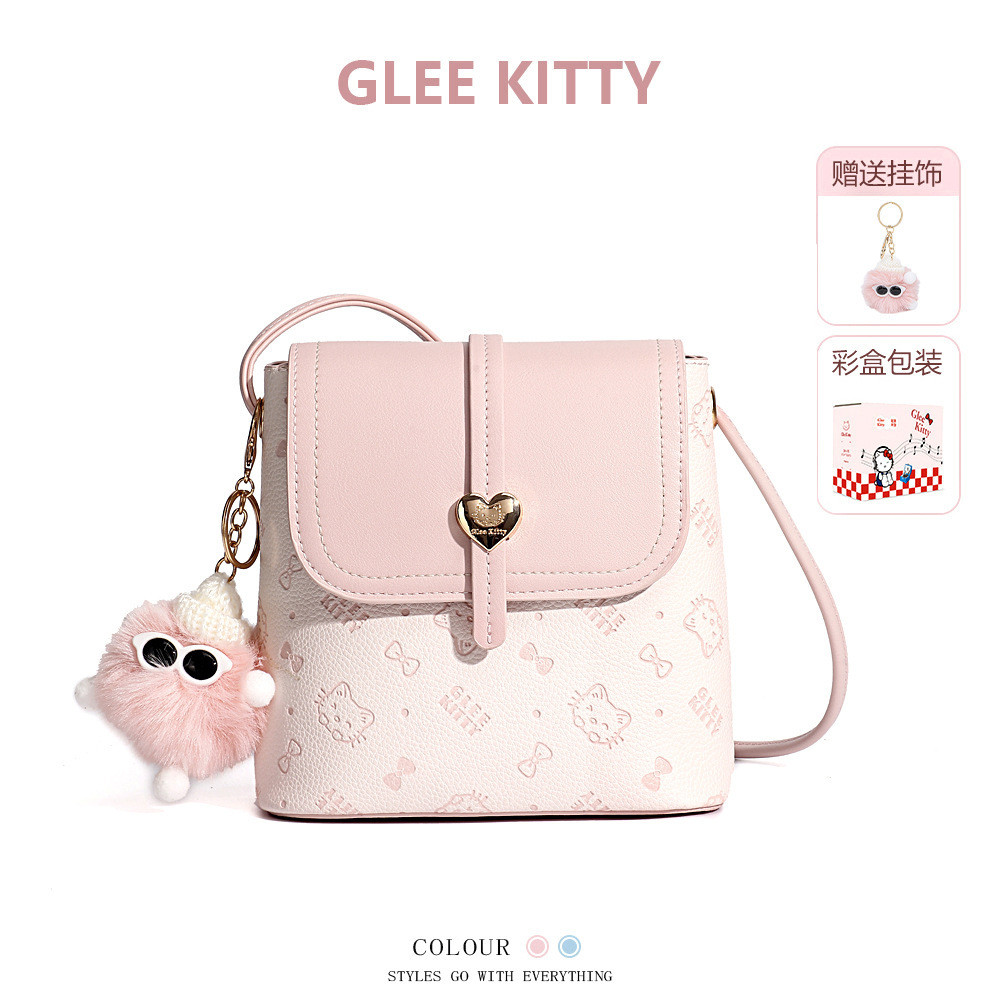 2026 Phong Cách Mới GLEE KITTY Nổi Túi Bé Gái Màu Hồng Niche Campus Dễ Thương Giảm Tuổi Vai Túi Nữ