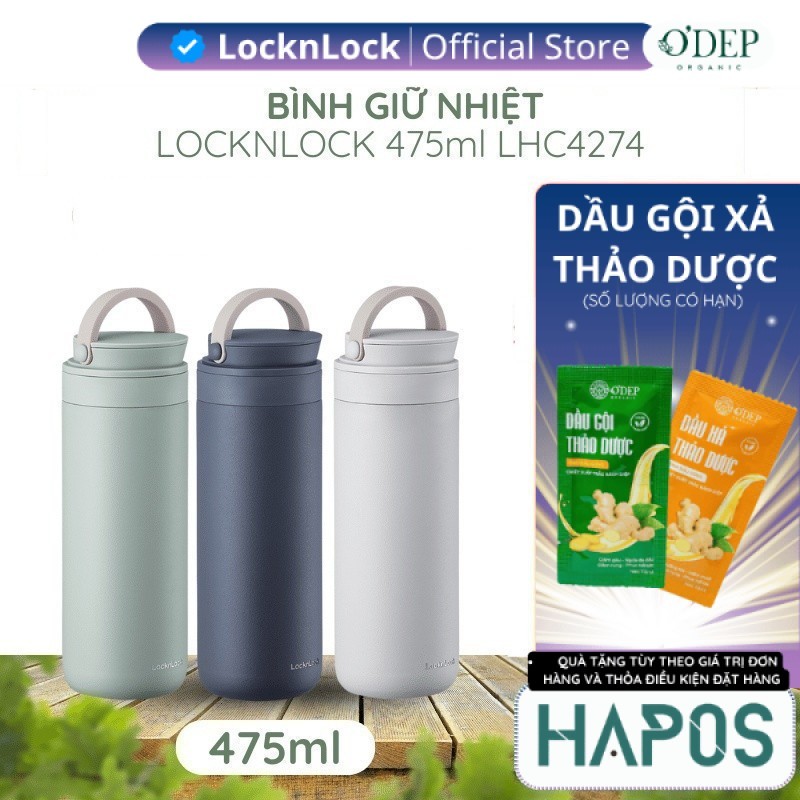 Bình giữ nhiệt LocknLock 475ml Metro Two Way LHC4274, có quai xách, đế silicone chống trượt -  HAPOS