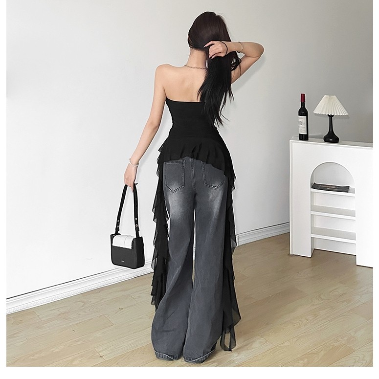 Klalien 2026 Mùa Hè Mới Phong Cách Gợi Cảm Thiết Kế Áo Ngực Sense Áo Vest Nữ Ruffle Edge Tua Rua Slim Fit Không Đều Top | BigBuy360 - bigbuy360.vn