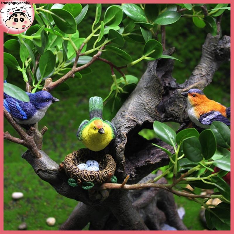 [Tàu 12 giờ] 4pcs Bird Nest figurines with Eggs, Miniature Garden Bonsai Dollhouse Decor VN