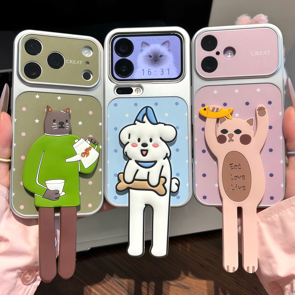 2 in 1 Wave Dot Cat phone Case phone case with holder for iPhone 17 16 15 14 13 12 11 XS  Anti-fall