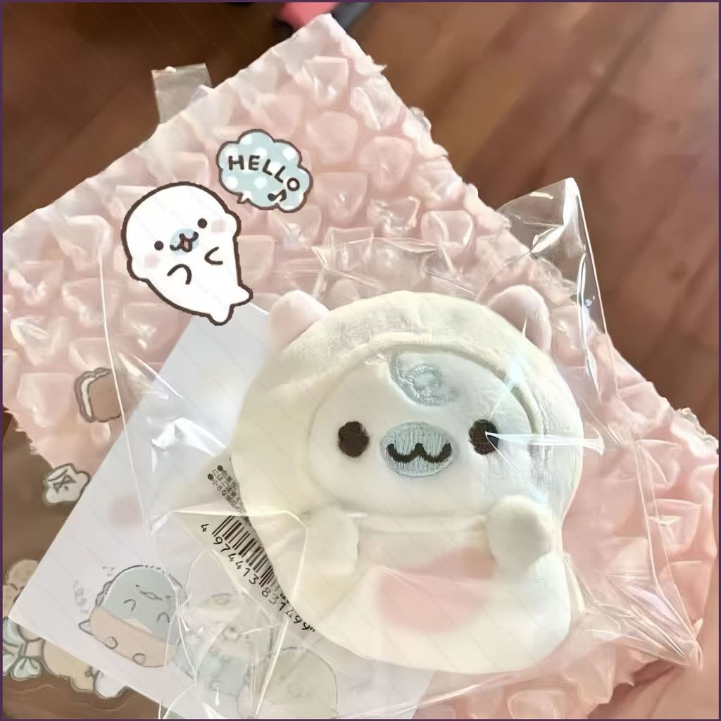 PS2 San-X Mamegoma Seal Plushie Móc Khóa Mũ Trùm Đầu Trắng Mini Mềm Túi Búp Bê Charm SP2
