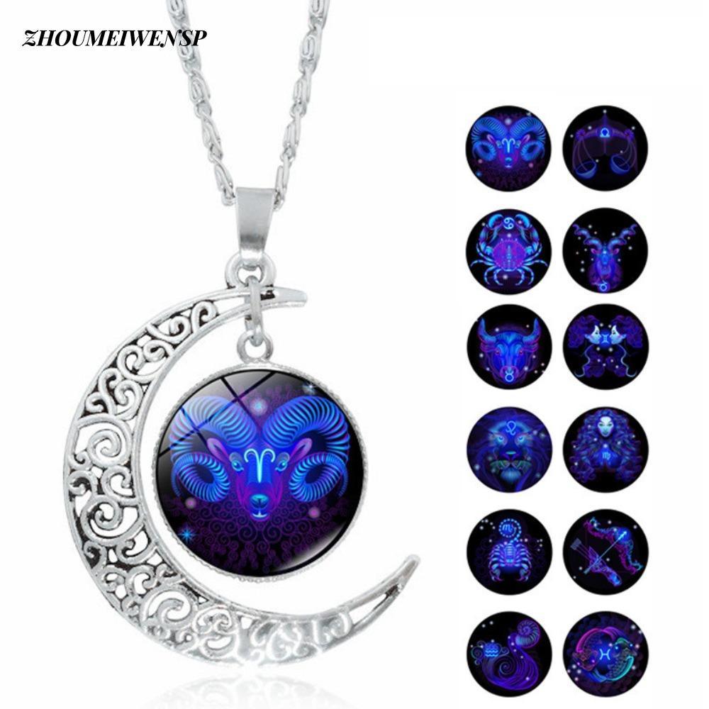 ZHUMEIWENSP 12 Chòm Sao Mặt Trăng Vòng Cổ, Bọ Cạp Nhân Mã Mặt Dây Chuyền Thời Trang 12 Cung Hoàng Đạ