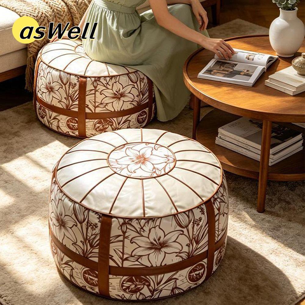 ASWELL Ottoman Pouf, Thiết kế có thể lấp đầy Vỏ bệt mở lớn, Vỏ bọc Pouf tròn bằng da PU chống nước