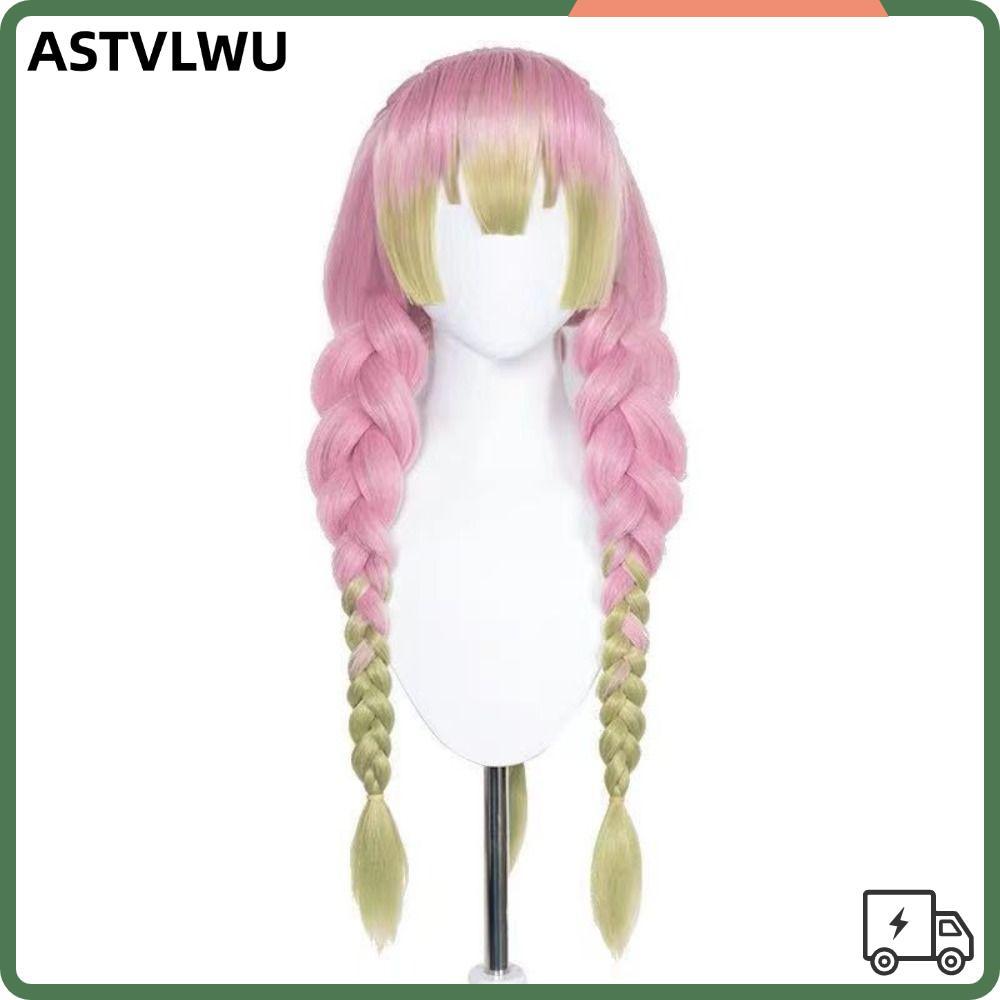 ASTVLWU Demon Slayer Cosplay Tóc Giả, Long Demon Slayer Kimetsu no Yaiba, Tổng Hợp Hồng Xanh Chống M