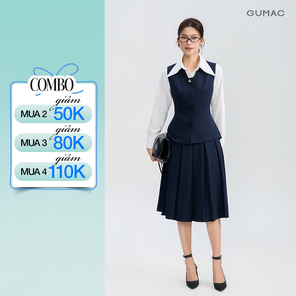 Set lẻ Áo gile GUMAC gài nút  AG05004 - Chân váy GUMAC form A xòe VG05006 - Quần tây GUMAC ống loe Q