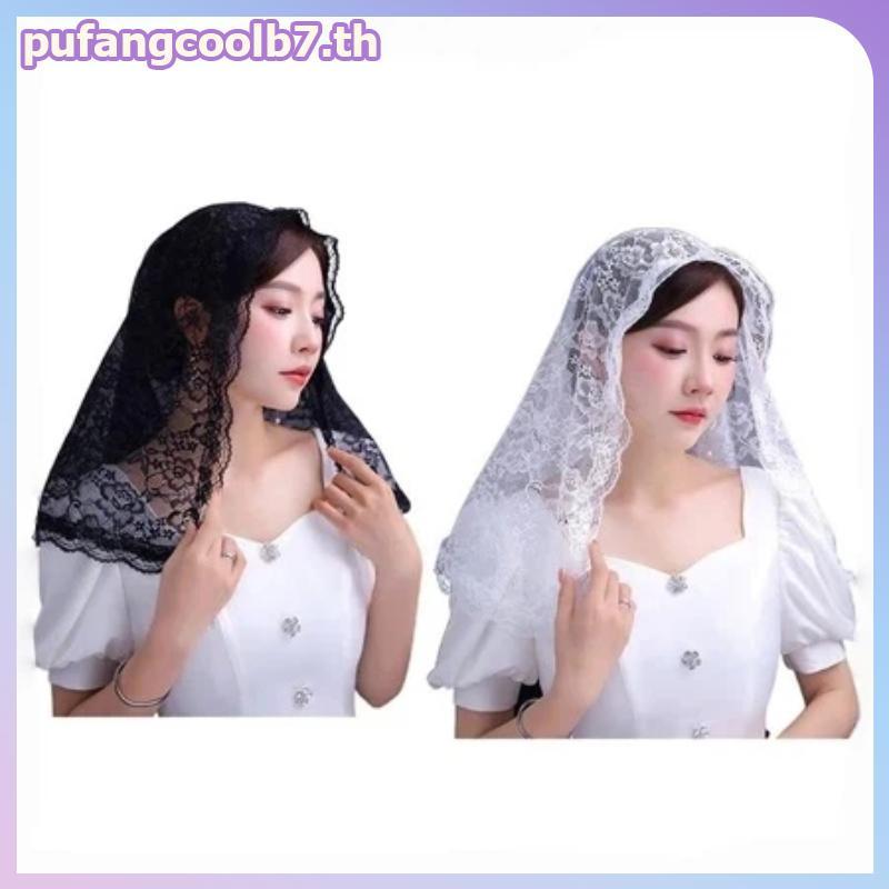 PUCOOL Premium Fine Lace Church Veil Semi-Sheer Elegant Chapel Head Covering Shawl để cầu nguyện các