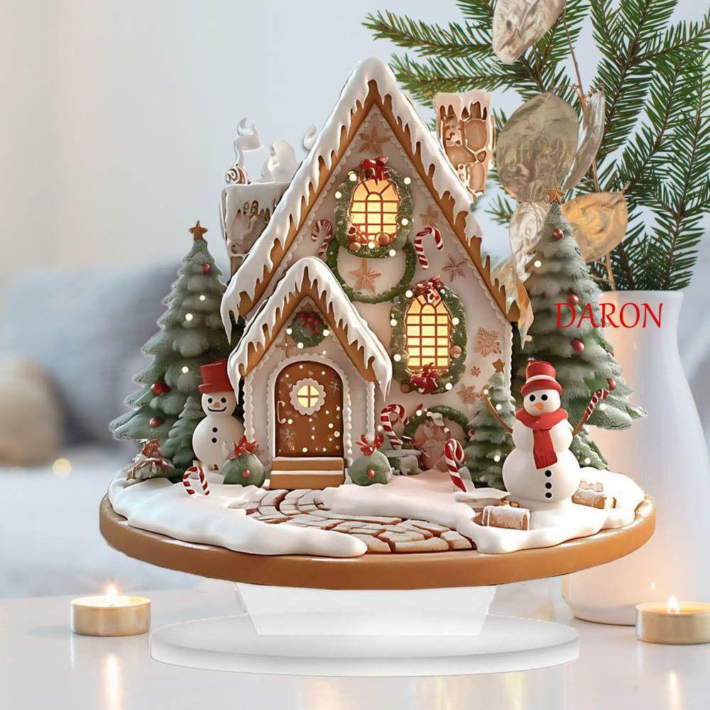 Tượng Ngôi Nhà Tuyết Giáng Sinh DARON, Hình Hoạt Hình 2D Xmas Magic House, Acrylic Sáng Tạo Trang Tr