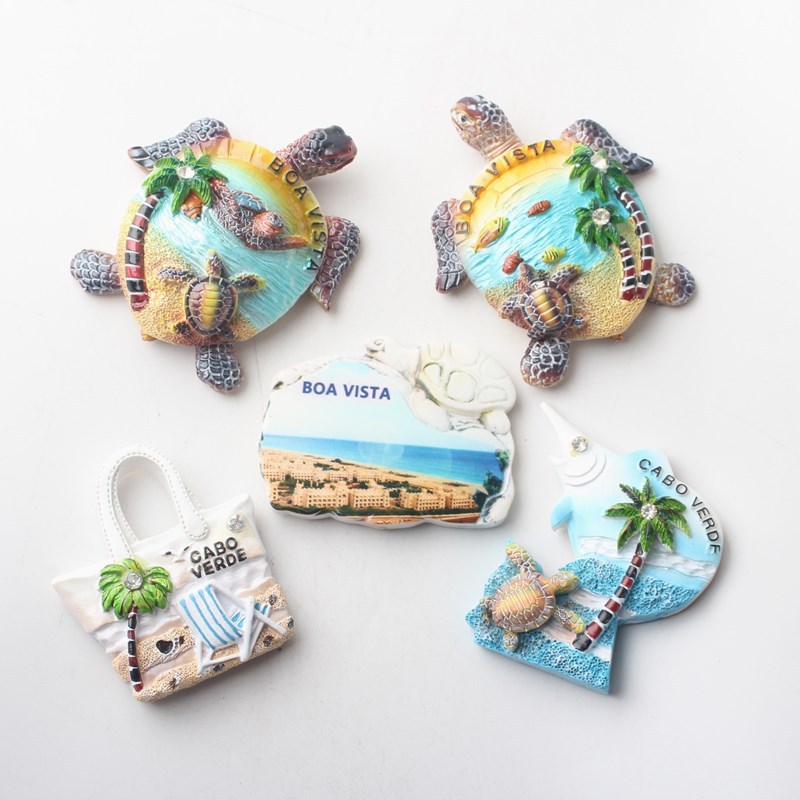 Fodder Horn Barbados logo lưu niệm du lịch Rùa biển Hải đăng Đại dương Nam châm tủ lạnh nhựa ba chiề