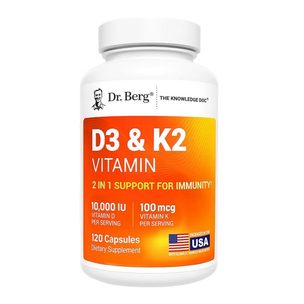 Dr. Berg 10000IU D3 + 100mcg K2 Extra Strength Immune Booster, All-In-One Daily Vitamin Supplement, 