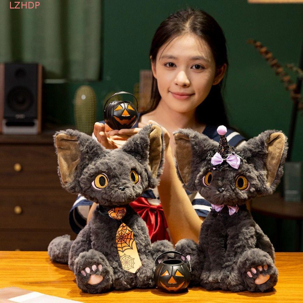 LZHDP Devon Rex Cat Đồ chơi sang trọng, Giỏ bí ngô Spider Web Tie Black Cat Sang trọng Búp bê, Đôi m