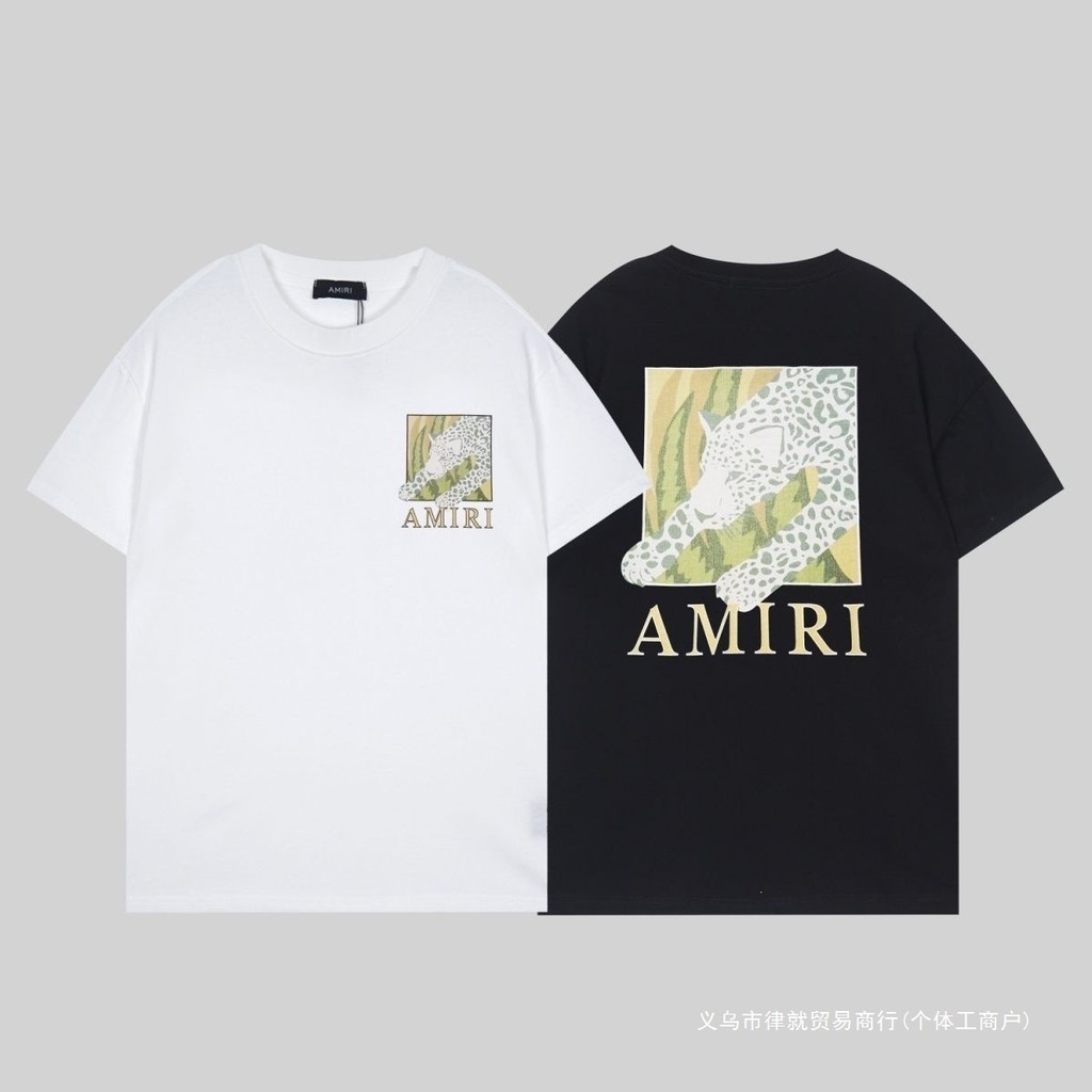 Áo thun in hai mặt Amiri, họa tiết in họa tiết Jungle Leopard, phiên bản dáng rộng Unisex, sử dụng v