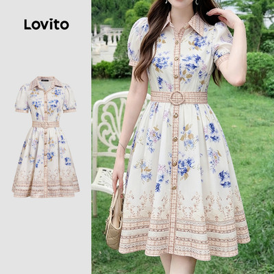 Lovito thanh lịch Mẫu váy có đai phong cách dân tộc cho Nữ mùa Xuân/Hè LK3ED163