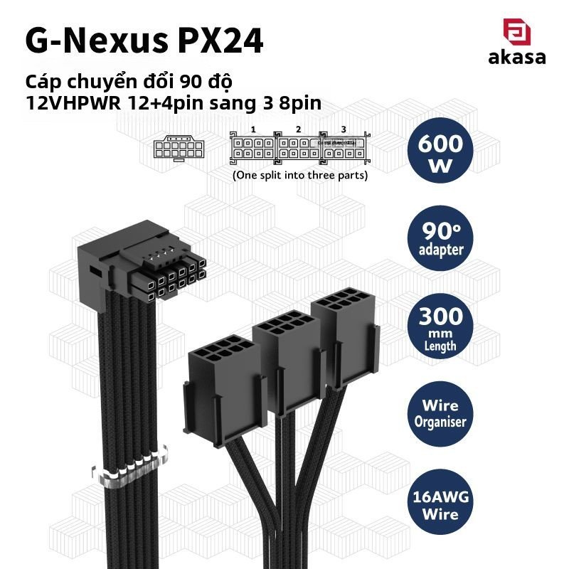 Cáp nguồn GPU 16pin RTX40 series 3x8p chuyển 12+4 pin 12VHPWR góc vuông 90 độ cao cấp bán chạy cao c