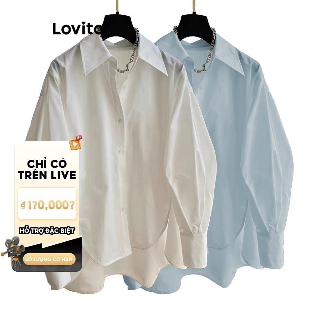(Live Hosts' pick) Lovito thanh lịch Áo sơ mi kiểu Lovito không đối xứng nút trước màu trơn cho nữ L