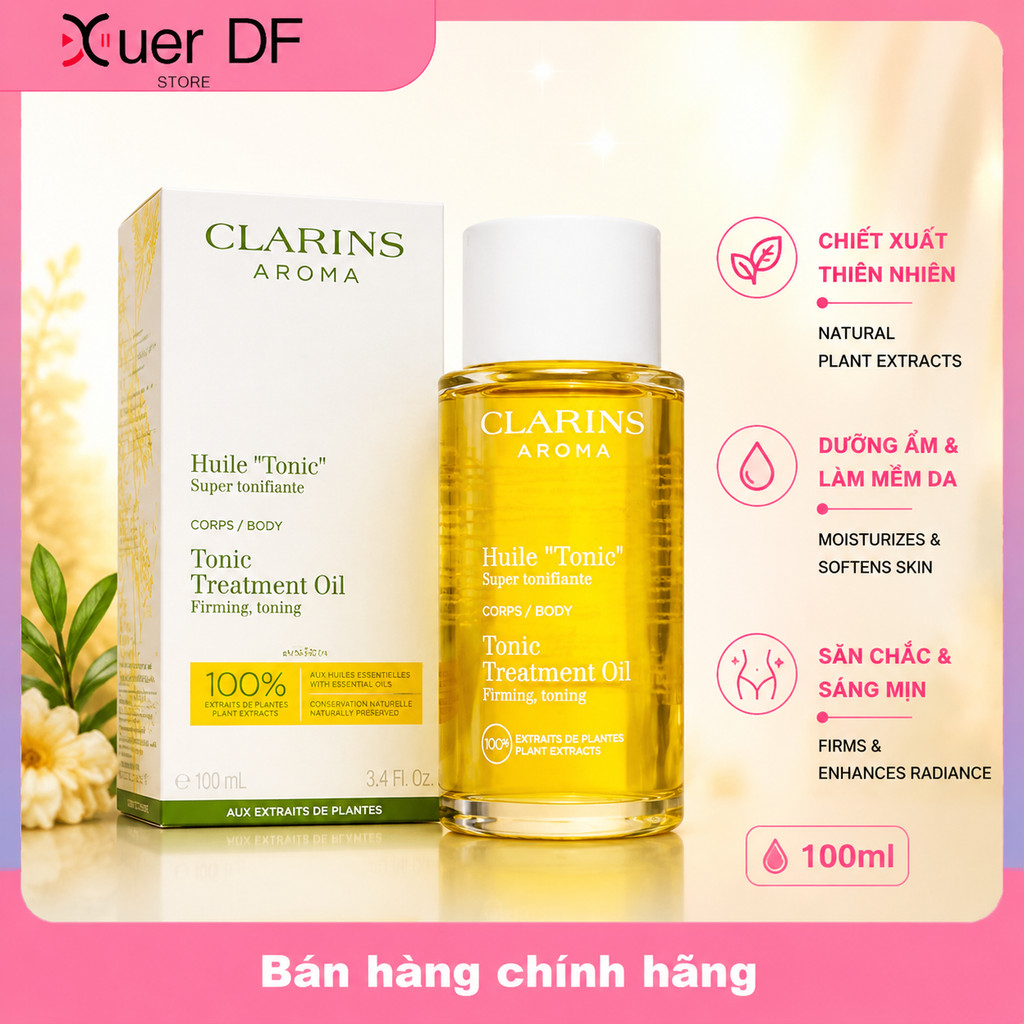 [Chính Hãng]Clarins Tonic Body Treatment Oil 100ml | Dầu Body Toàn Thân, Dưỡng Ẩm Sâu, Da Căng Mịn