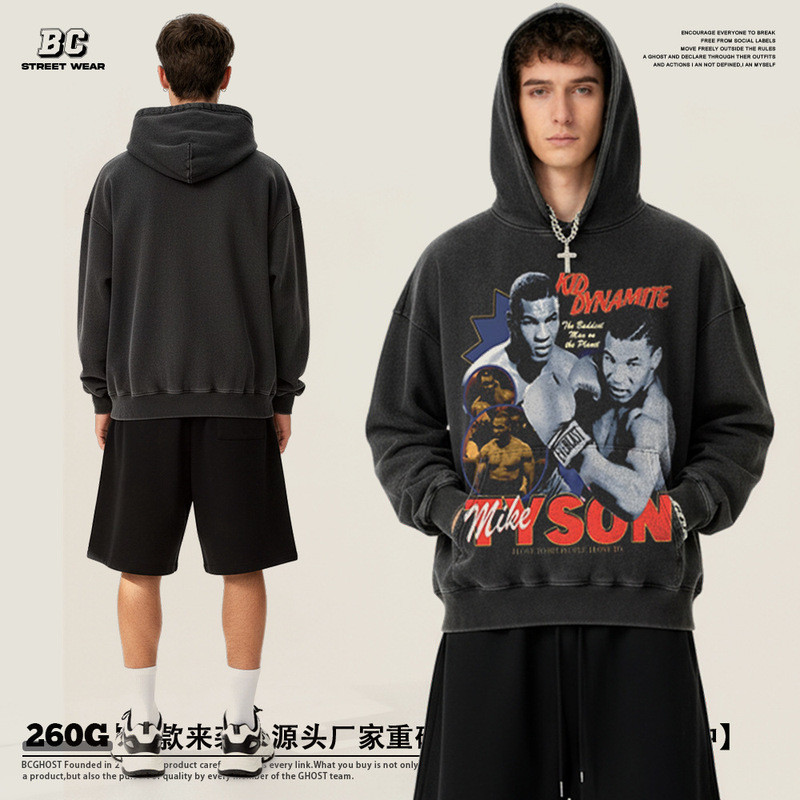 Hộp Boxer Mike Tyson Mike Tyson Mike Tyson Nhân Vật In Hình Áo Thun Tay Ngắn Hip-Hop Cotton Nặng Cổ 