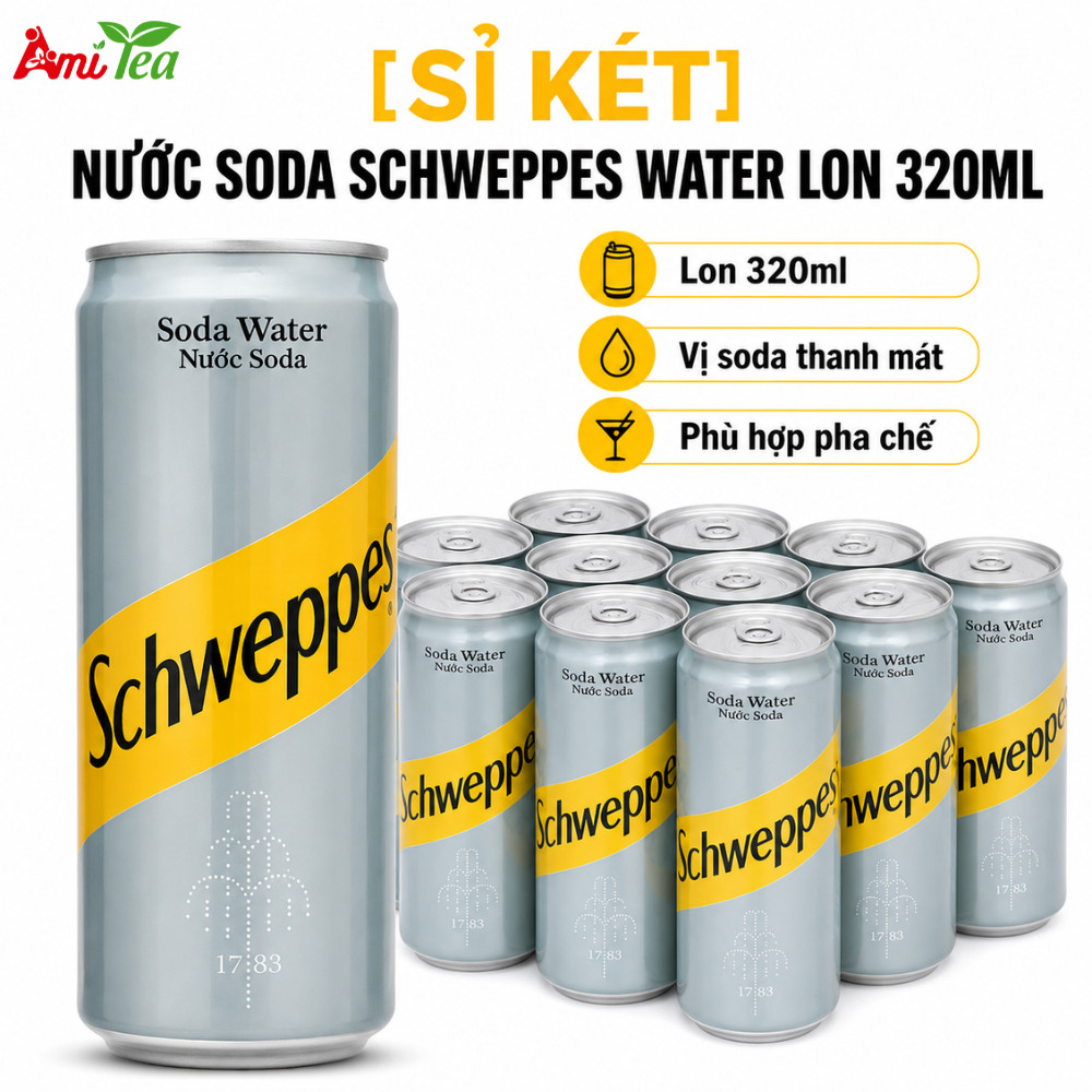 [Sỉ Két] Nước Soda Schweppes Water Lon 320ml Soda Không Đường, Ga Mạnh, Chuẩn Pha Chế Cocktai
