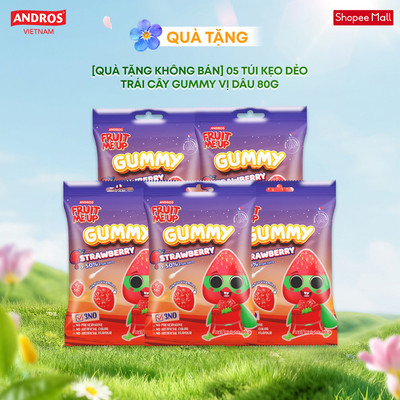 [QUÀ TẶNG KHÔNG BÁN] 5 túi kẹo Dẻo Trái Cây Gummy vị Dâu 80G - Nhập Khẩu Từ Pháp Của Pháp - ANDROS FRUIT ME UP GUMMY