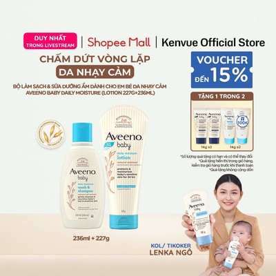 [LIVE] Bộ Sữa Tắm Gội & Sữa Dưỡng Ẩm Cho Em Bé Da Nhạy Cảm Aveeno Baby Daily Moisture Lotion (lotion 227g+ wash 236ml)