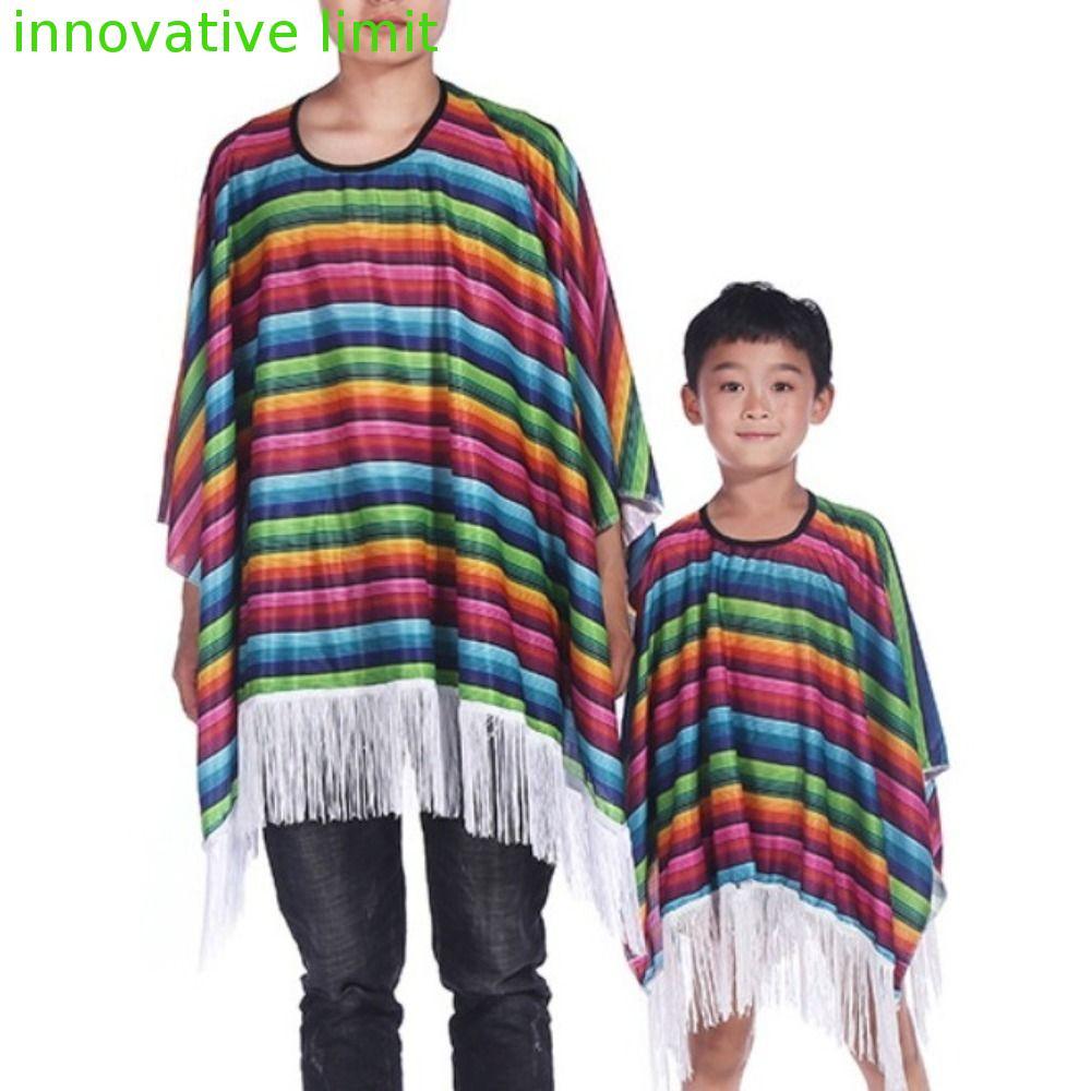 DYRUIZA Trang Phục Mexico, Áo Choàng Sọc Cầu Vồng Cosplay Phong Cách Mexico Áo Choàng, Đạo Cụ Hóa Tr