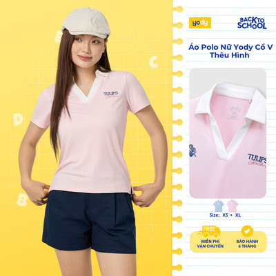 Áo Polo Nữ Yody Cổ V Thêu Hình WCPO26A034