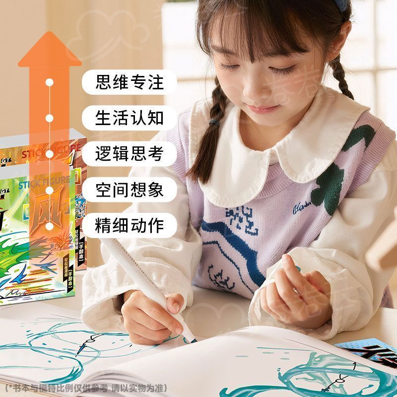火柴人元素手翻书图画入门绘画线稿& 儿童画画涂色临摹描摹描画本Stick-Figure Drawing Book, Sketchbook, Children'S Cartoon Tracing Boo