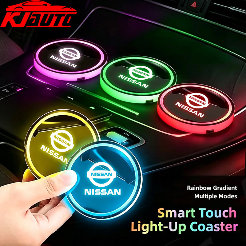 Nissan Mới 7 Màu LED Xe Cốc Giá Đỡ Ánh Sáng Dạ Quang Coaster Cốc Nước Pad Sạc USB Cho Navara Nismo A