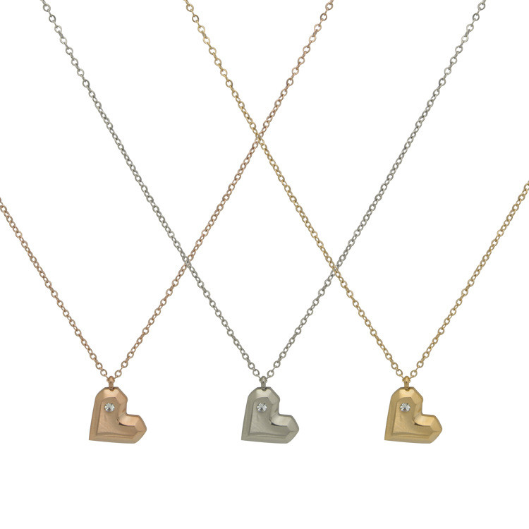 JARP Women's steel heart necklace with diamonds, clavicle chain, three-dimensional heart pendant, ti