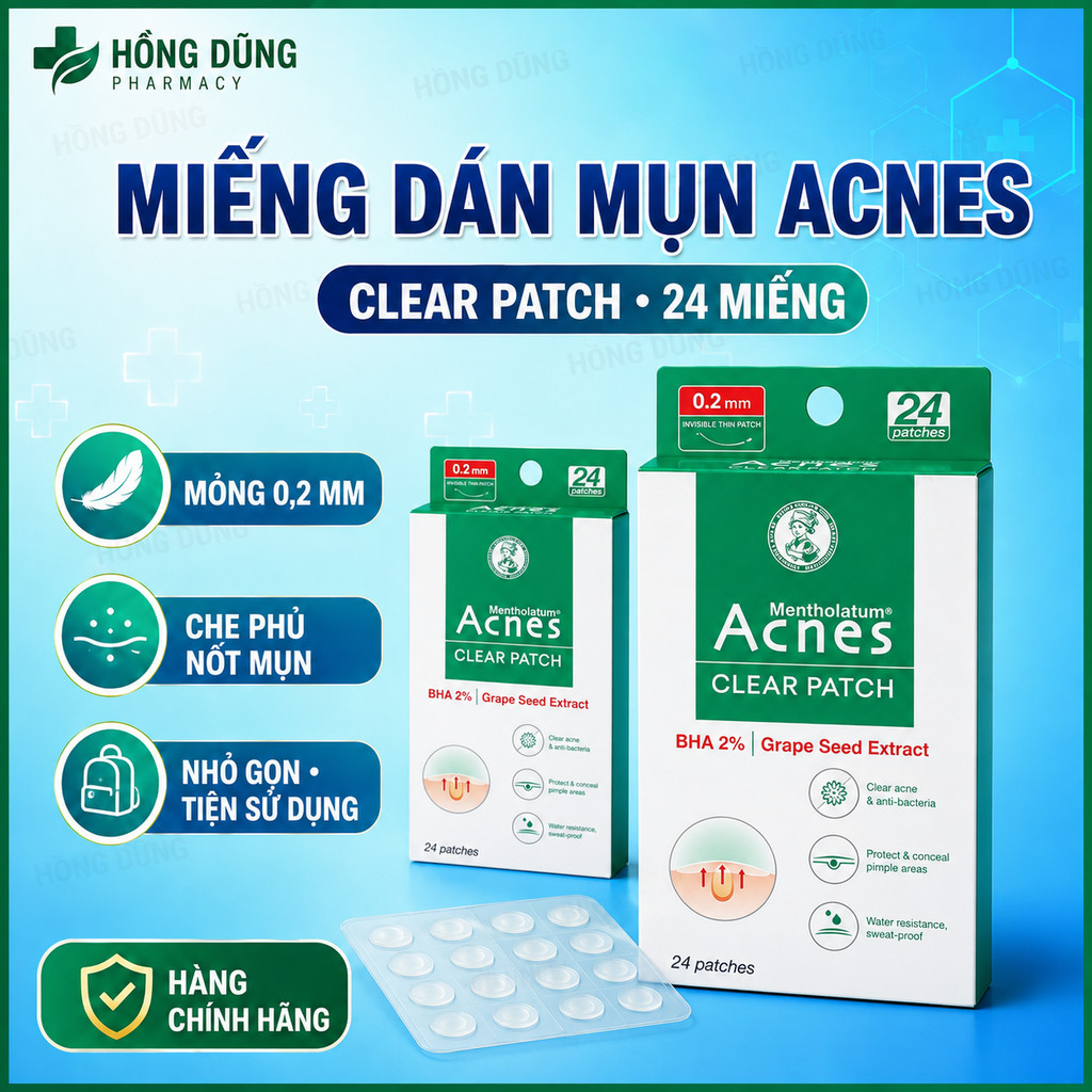Miếng Dán Mụn Acnes Clear Patch Giúp Giảm Mụn Sưng 24 Miếng - Dr Thêm