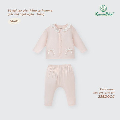 Bộ dài tay cúc thẳng La Pomme giấc mơ ngọt ngào - Sợi Petit Soyeu thoáng mát - Bé gái - NB - 6M