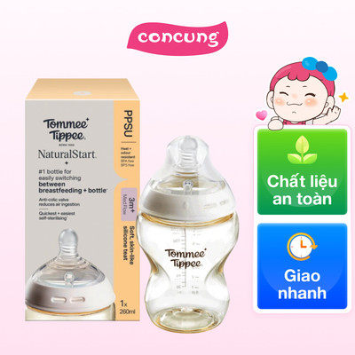 Bình Sữa PPSU Ty Siêu Mềm Tự Nhiên Tommee Tippee 260ml, Núm Ty Của Bình 3-6 Tháng