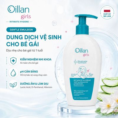 Dung Dịch Vệ Sinh Bé Gái OILLAN GIRL Dành Cho Bé Gái từ 1 Tuổi An Toàn Dịu Nhẹ Hỗ Trợ Giảm Kích Ứng Mẩn Đỏ 300ml/chai